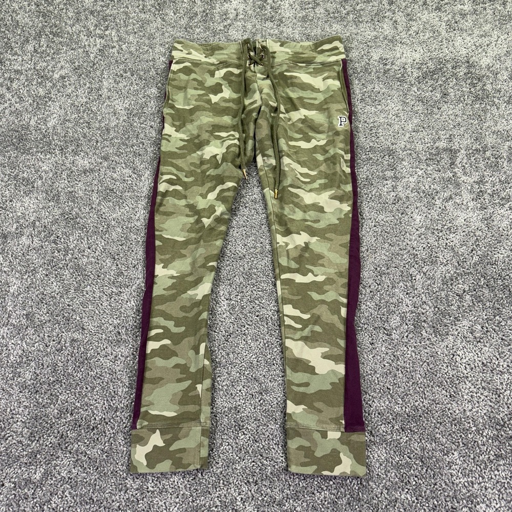 PINK Victoria's Secret Jogger Pants Womens Large Green Camo Yoga Side Stripe